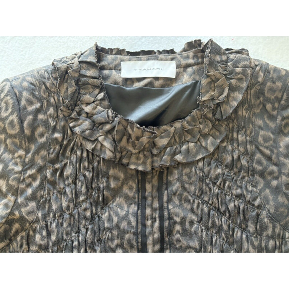 Tahari Jacket Womens Sz 8 Leopard Print Blazer Animal Print Ruffle‎ Neck Coat - Picture 3 of 7